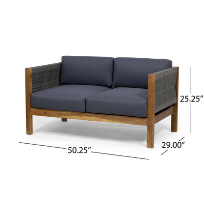 Outdoor Patio Set Acacia Wood Rope Teak Cushions 4 Seater