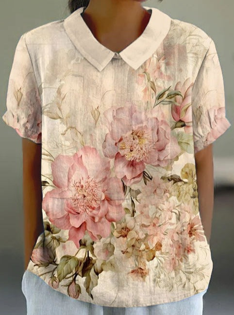 Stylish Digital-print Lapel Short-sleeve Shirt