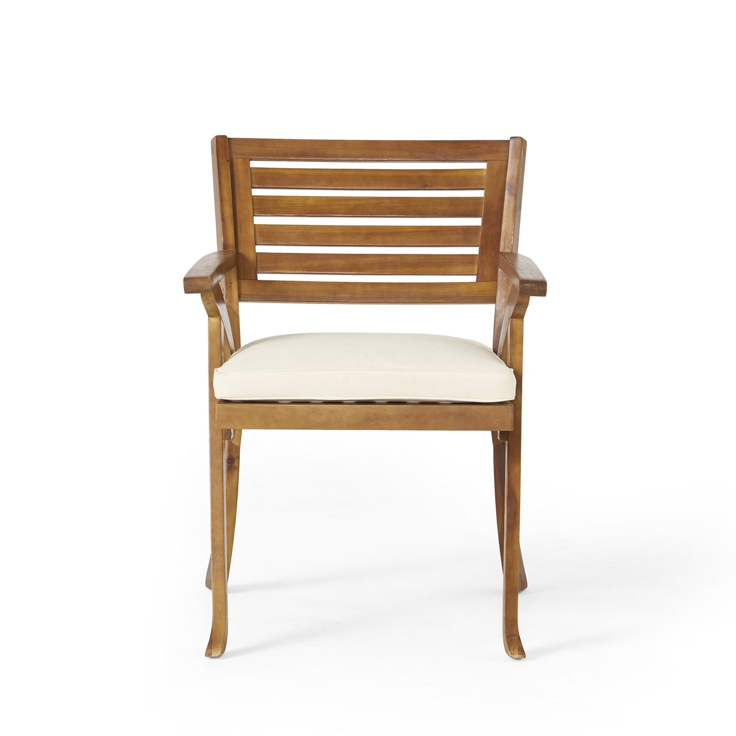 Outdoor Dining Chair Acacia Wood Teak Cream Cushion Set 2 27.5