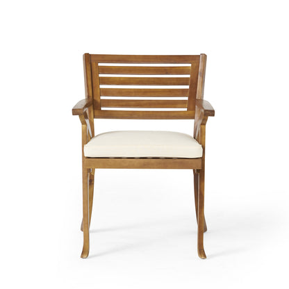 Outdoor Dining Chair Acacia Wood Teak Cream Cushion Set 2 27.5