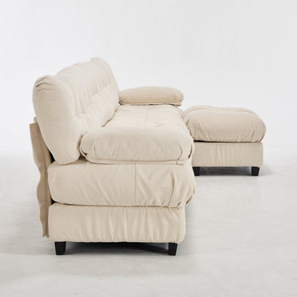 Sectional Sofa L-Shape Flannelette Beige 4 Seat Ottoman 123 In Deep Seat