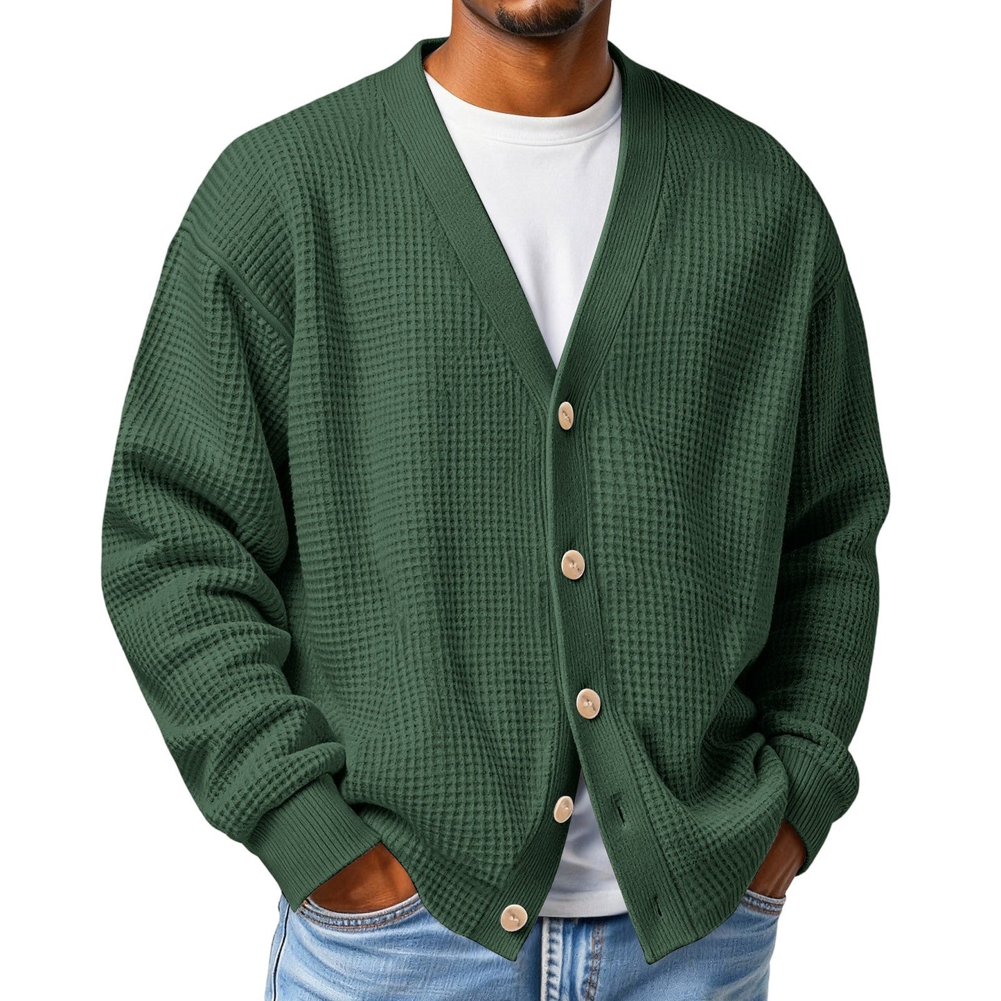Mens Casual Loose-fit Long-sleeve Knitted Cardigan