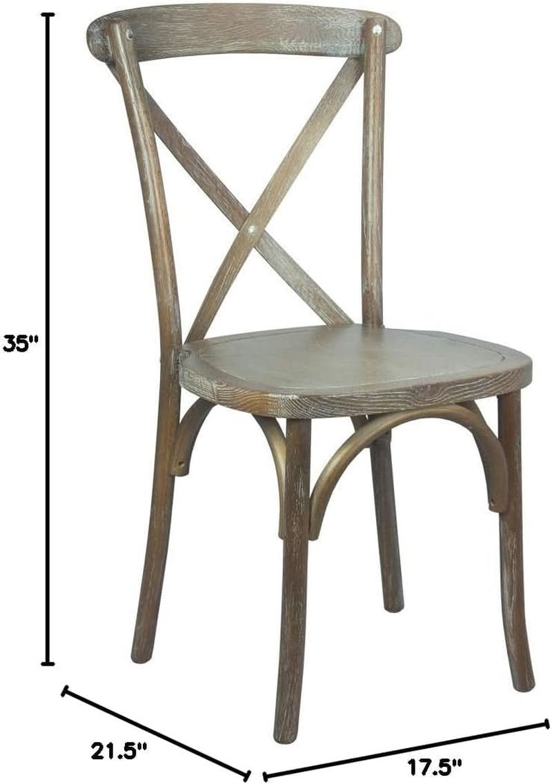 Two Pack Medium White Grain X-Back Dining Chairs Stackable Elm Wood Construction