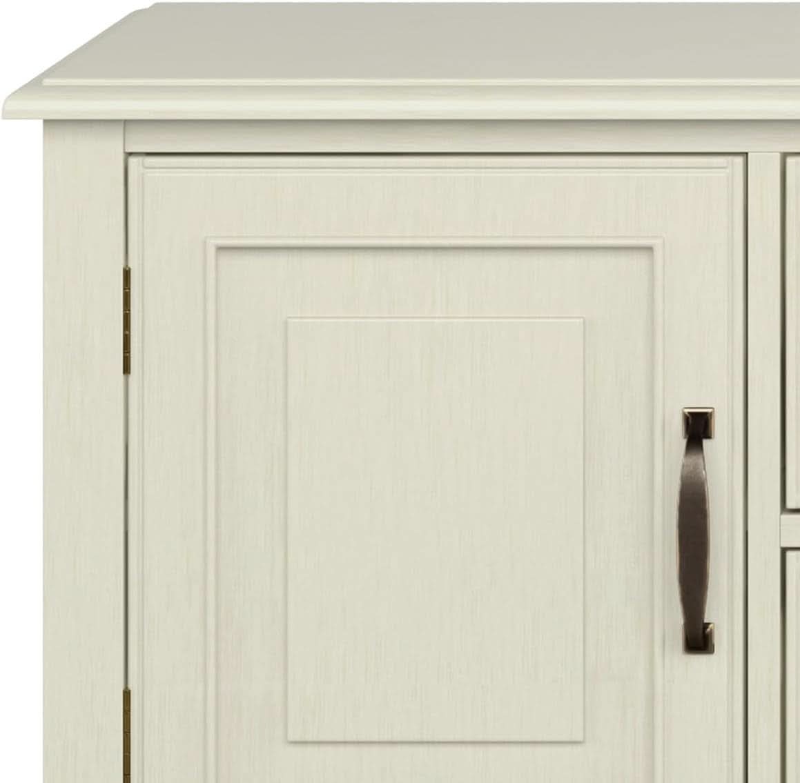 72 Inch Wide Solid Wood TV Stand Antique White With Storage