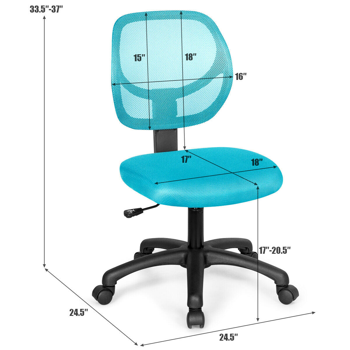 Low-back Computer Task Chair with Adjustable Height and Swivel Casters