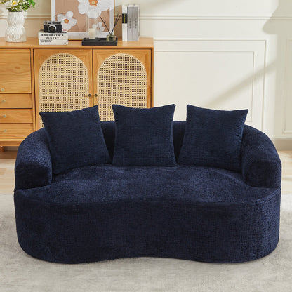 Loveseat Curved Chenille Blue Memory Foam 3 Pillows No Assembly 63.2 In 300 LB