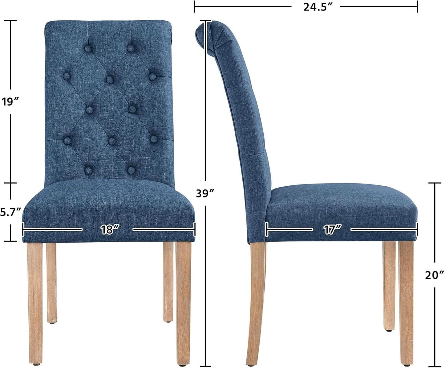 Blue Button Tufted Dining Chairs Set Of 2 With Solid Wood Legs