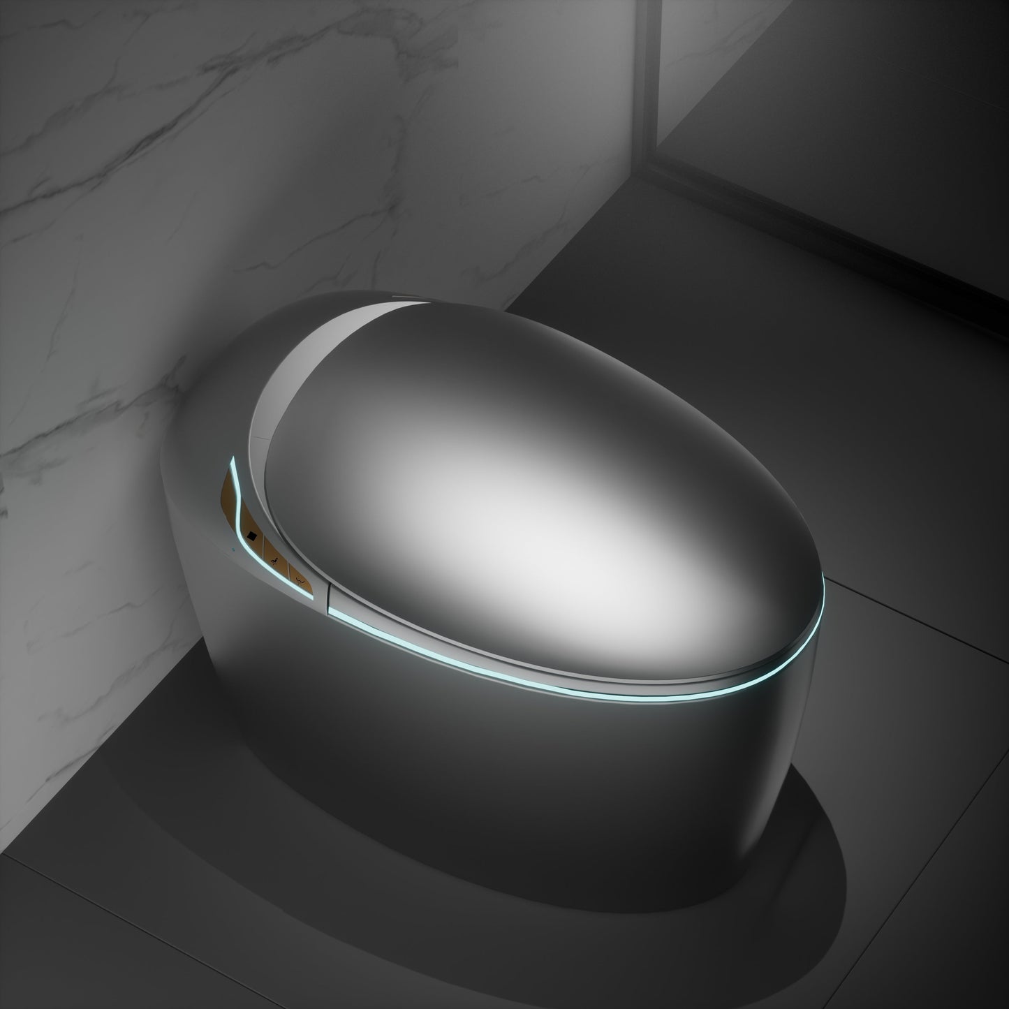 Smart Toilet One-Piece Gray Bidet Auto Lid Heated Seat Night Light 1.28 GPF