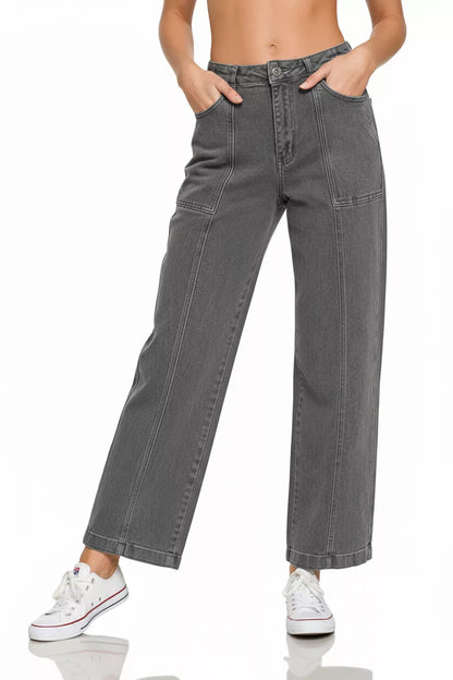 Zenana Straight Leg Utility Pocket Jeans