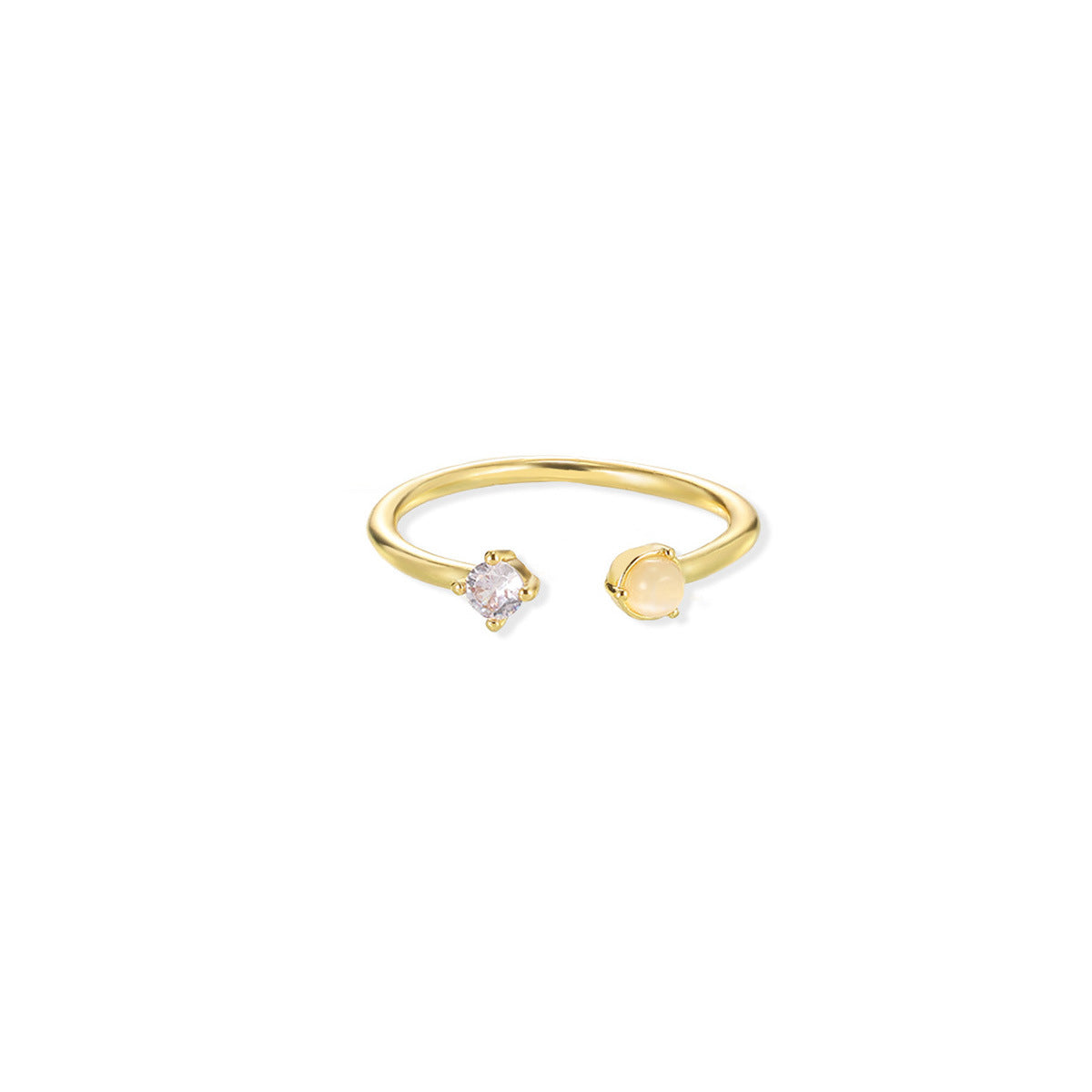 European And American Light-luxury 2-color Birthstone Peach-heart Zircon Stainless Steel 18K Gold-plated Womens Ring