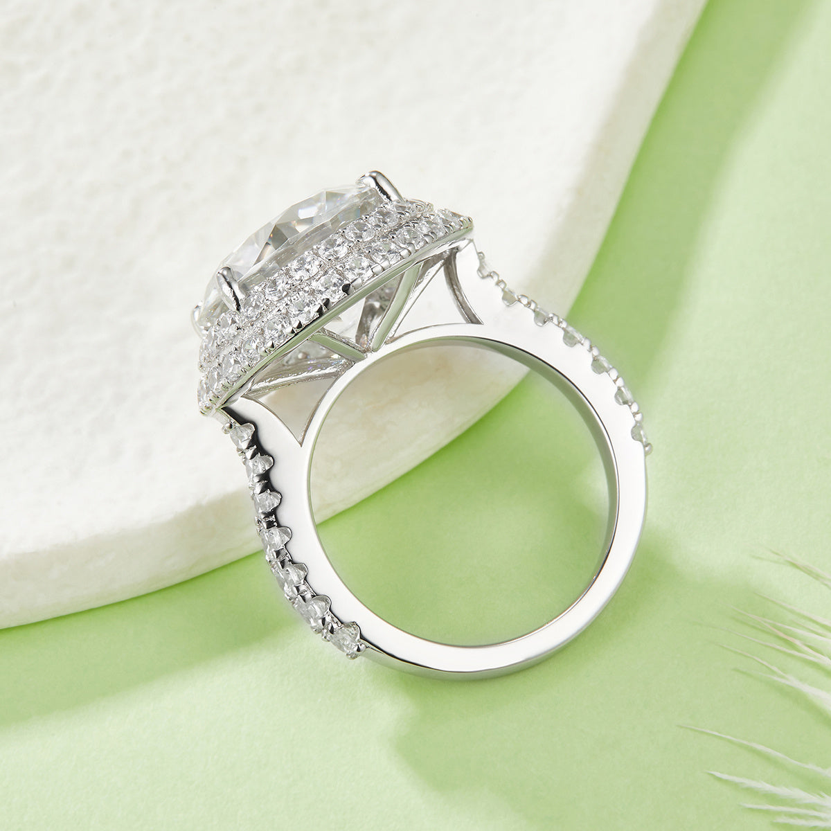 S925 Sterling Silver 8ct Moissanite Ring, 13mm D-VVS1 Double Halo Pave Band, Platinum Plated US Sizes 5-9 GRA Gift Box