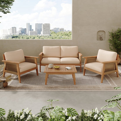 Outdoor Conversation Set 4 Piece Acacia Wood Rope