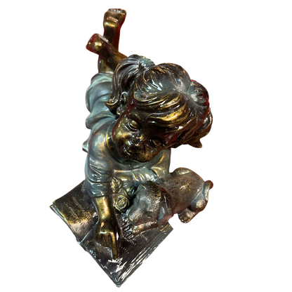 Girl and Pup Reading Figurine