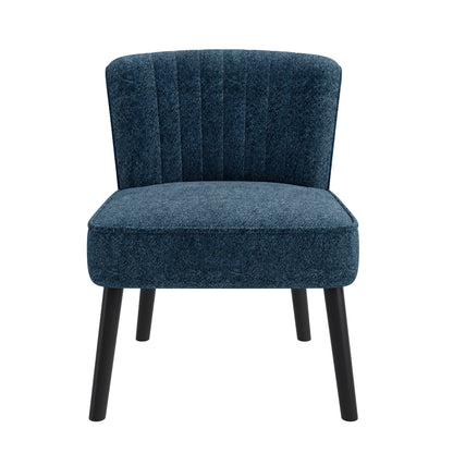 Accent Chair Shellback Channel Back Boucle Navy Blue Solid Wood Legs