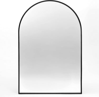 Wall Mirror Arched Aluminum Frame Black 24x36 In Shatterproof Film