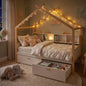 White Full Size Wooden House Bed with Two Drawers and Bookshelf Storage
