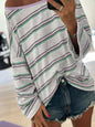 Stripe Oversize Drop Shoulder Long Sleeve Casual Top