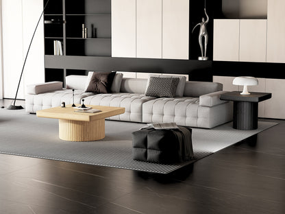 2-Piece Wood Nesting Coffee Tables, Fluted Pedestal, Living Room, Natural Black