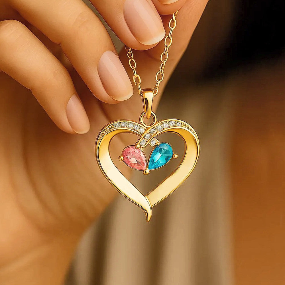 Two-tone Teardrop Heart Pendant Necklace