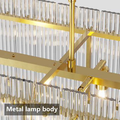 Chandelier Crystal Glass 10-Light Gold Modern Rectangular Pendant Dining