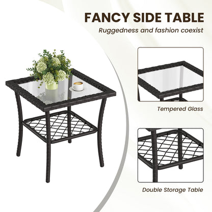 Outdoor Bistro Set Wicker Swivel Glider Navy 3-Piece