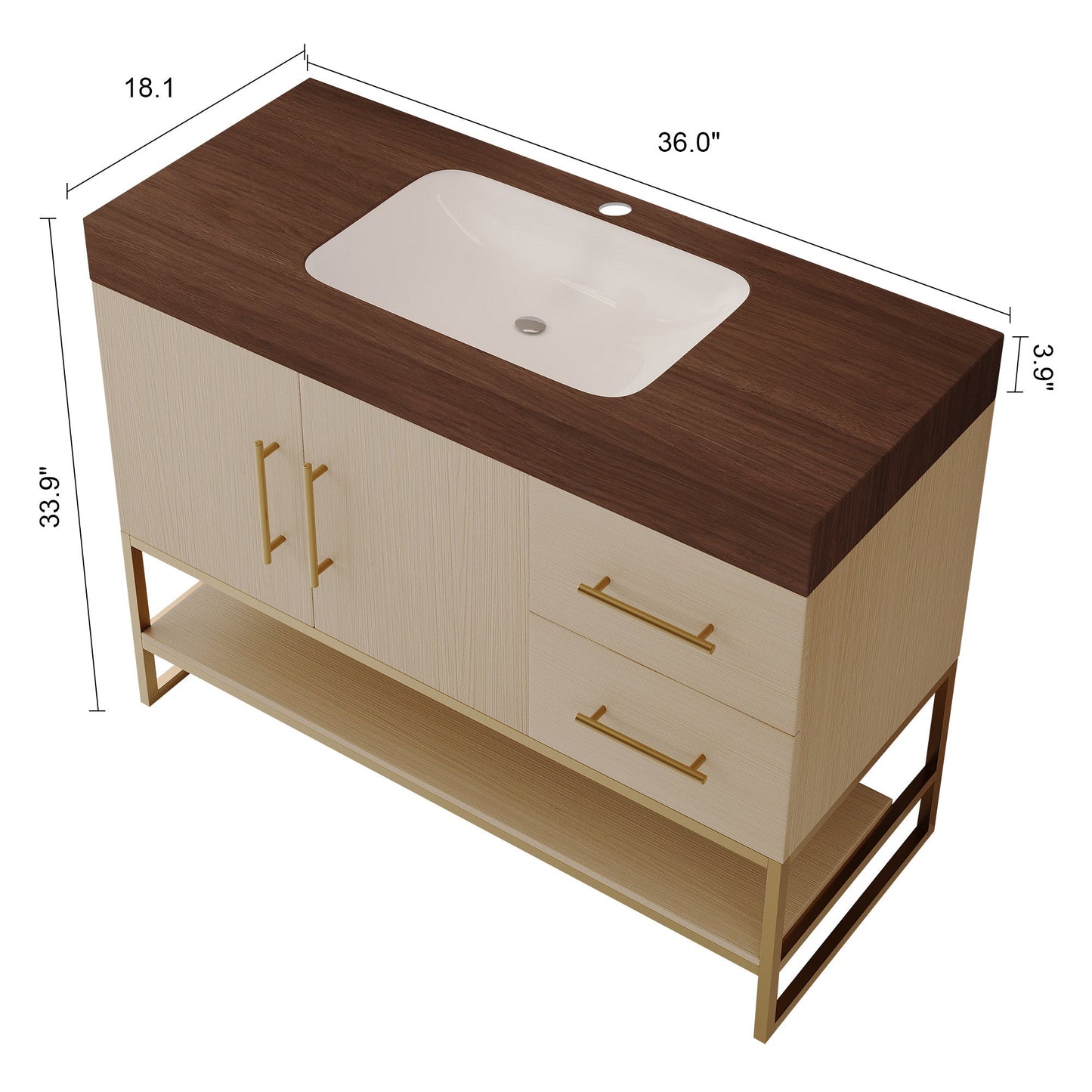 36' Modern Free-Standing Bathroom Vanity with Seamless Ceramic Sink & Sintere...