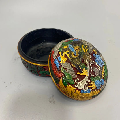Antique Lacquerware Dragon Box – Qing-Style Hand-Painted (Collectible)