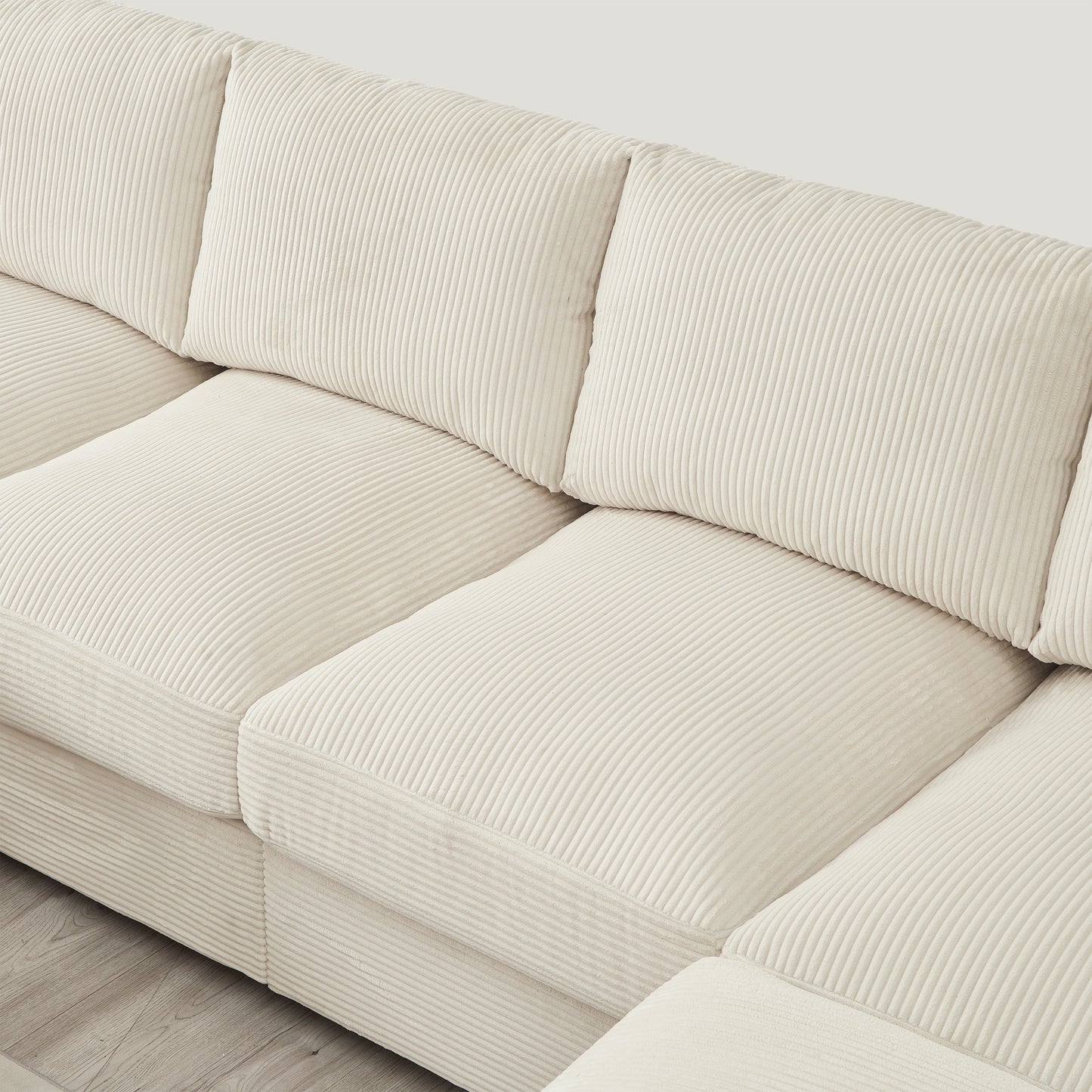 Sectional Sofa U-Shape Corduroy Beige 4 Seat 122 In 2 Ottomans