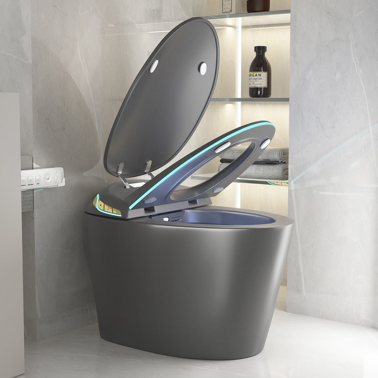 Unique Smart Toile with Built-in Bidet, Auto Open/Close Seat, Foot Sensor, LE...