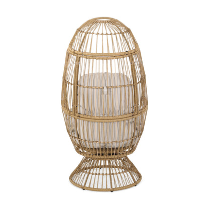 Outdoor Egg Chair PE Rattan Swivel Basket Natural Cushion 30.5in