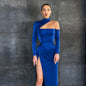 Padded One-Shoulder Sling Back Slit Long Dress