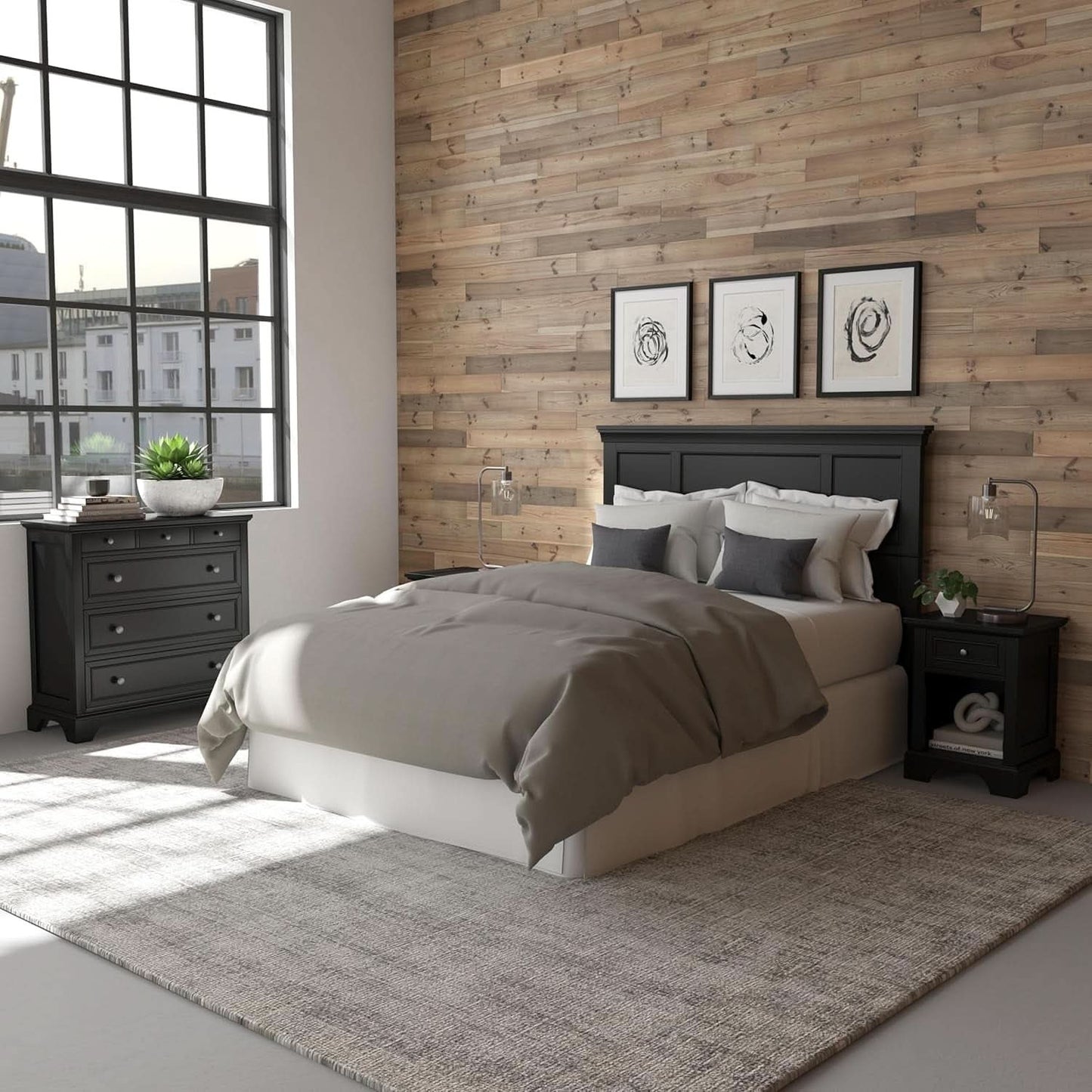 Stylish Black Queen Headboard with Raised Panel Design