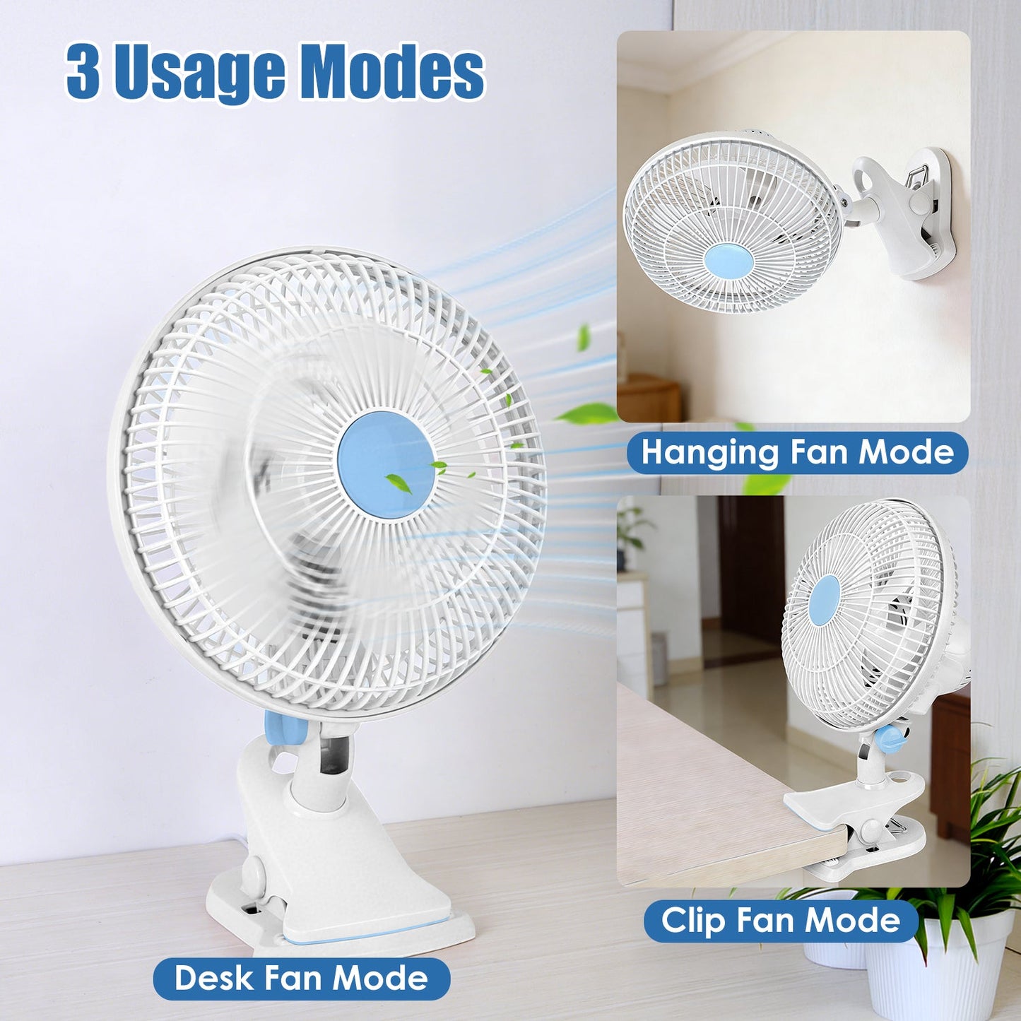 8.66" Clip On Fan with 90° Oscillation & 2 Speed Settings