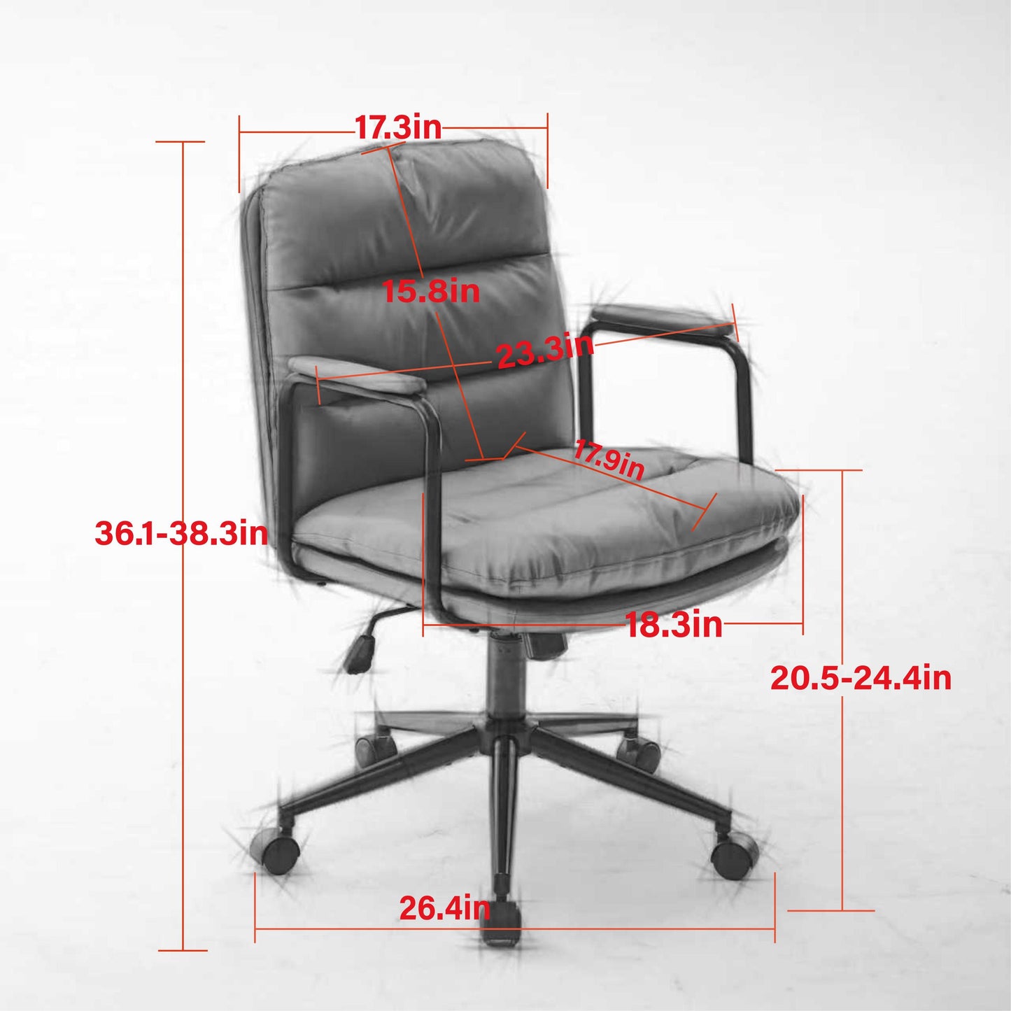 Office Chair,Mid Back Home Office Desk Task Chair with Wheels and Arms Ergono...