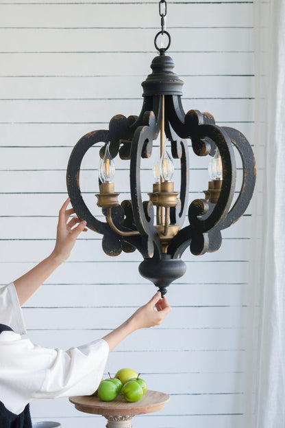 French Country Wood Chandelier 6-Light Farmhouse Pendant 28 In Chain