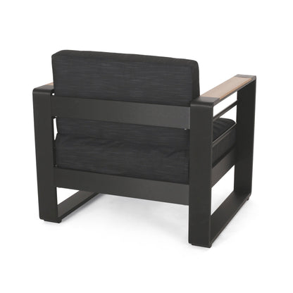 Outdoor Club Chair Aluminum Black Slat Design Water-Resistant 32x27.5x24.75 In