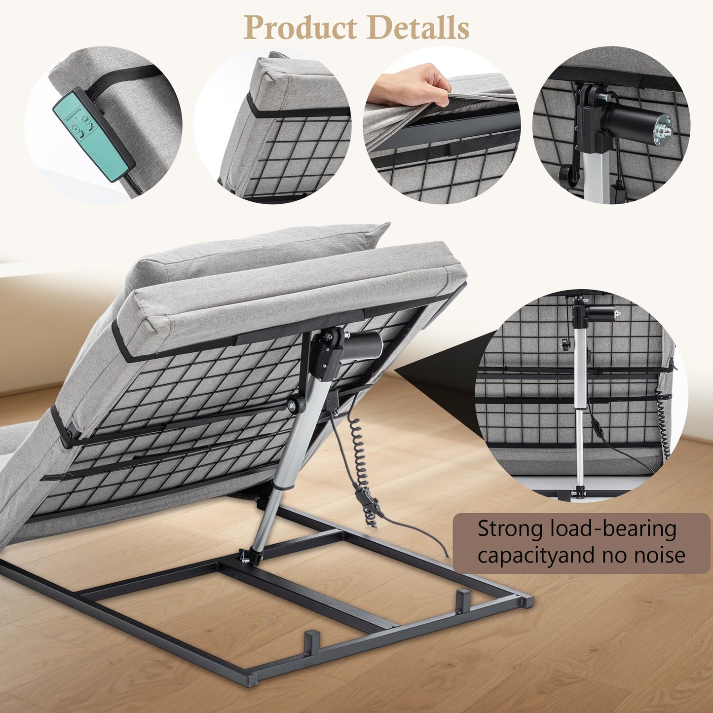 Bed Backrest Electric Adjustable 4-68 Degree Remote Washable 300 LB 47 In