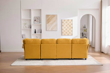 Sectional Sofa U-Shape 6 Seat Mustard Yellow Storage Ottoman