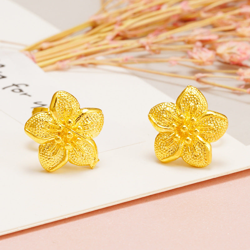 Versatile Sandblasted Gold Flower Elegant Womens Earrings