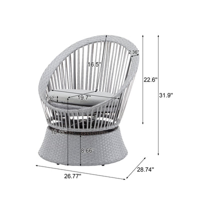 Modern Silver Grey Swivel Wicker Lounge Chair Set with PE Rattan and Iron
