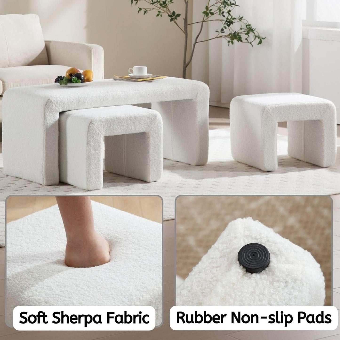 White 40Inch Lux Velvet Plus Nesting Ottoman End Bench