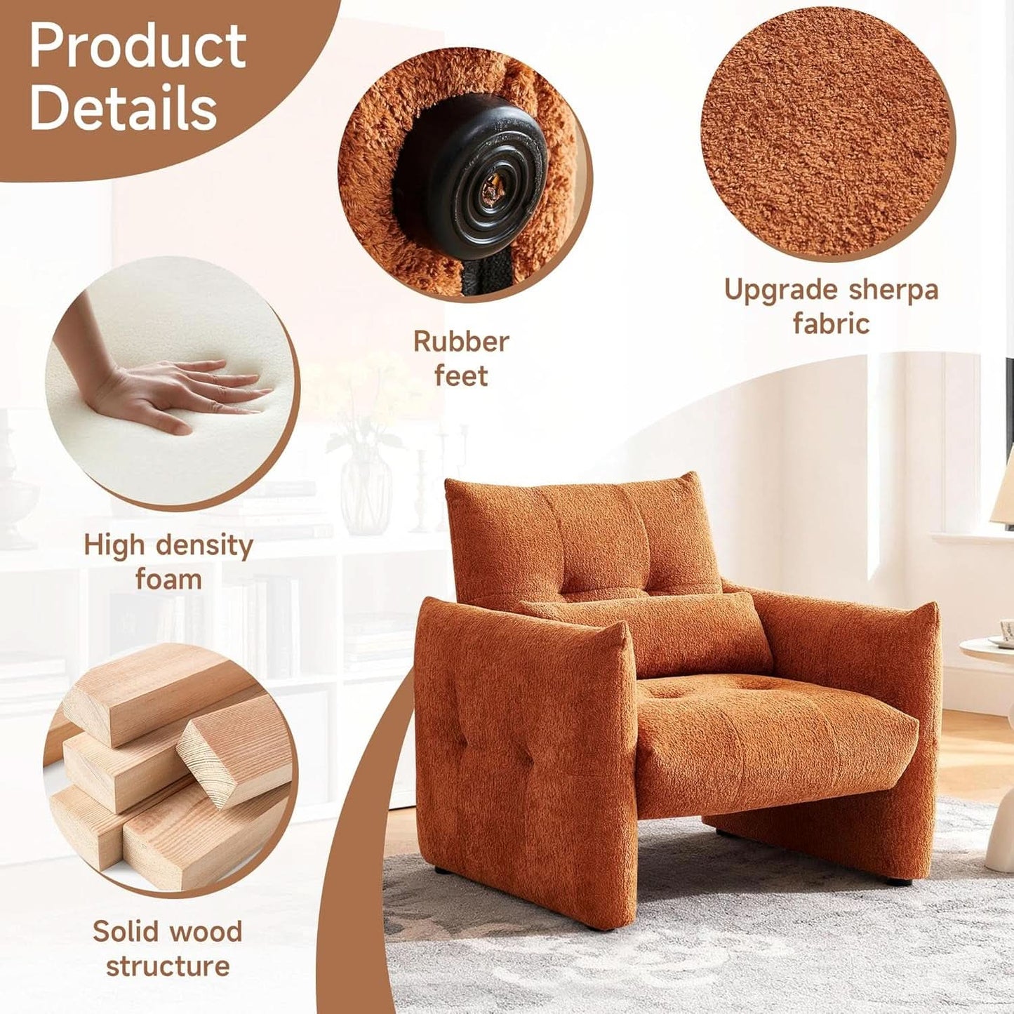 Taupe Sherpa Upholstered Accent Arm Chair Luxurious