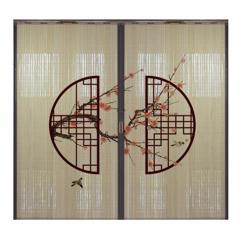 Printed Bamboo Sliding Door Partition Traditional Chinese Room Divider Foldable Screen