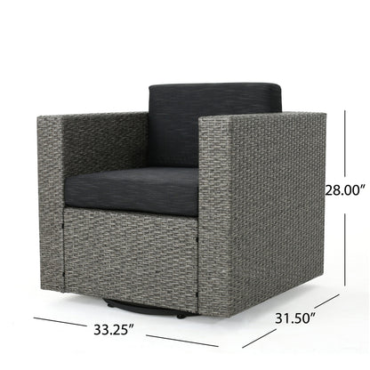 Outdoor Swivel Club Chair Wicker Iron Black Gray Cushion