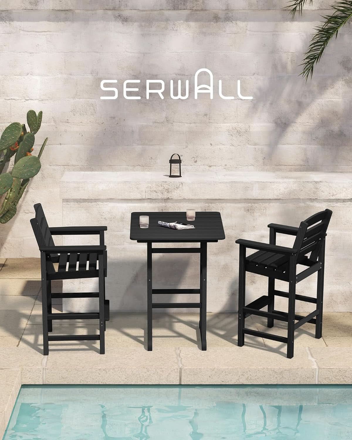 Black Balcony Adirondack Bar Chair Set With Table 3 Piece
