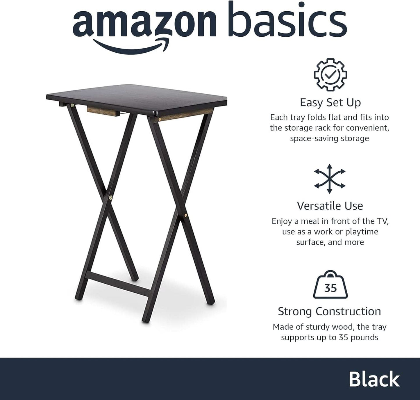 Foldable TV Dinner Tray Tables 4 Pack Black 15x19x26