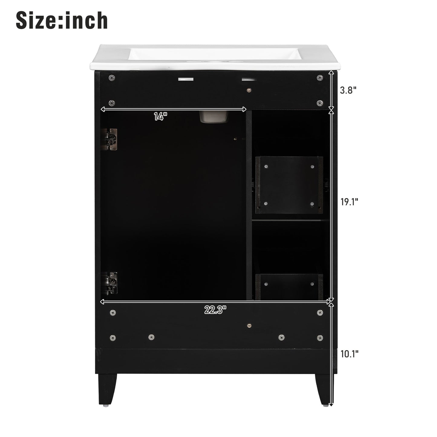 Transitional Bathroom Vanity Cabinet with Ceramic Sink, 24-Inch, Black, Solid...