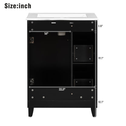Transitional Bathroom Vanity Cabinet with Ceramic Sink, 24-Inch, Black, Solid...