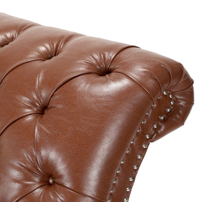 Brown PU Tufted Armless Chaise Lounge with Foam Seating and Birch Legs