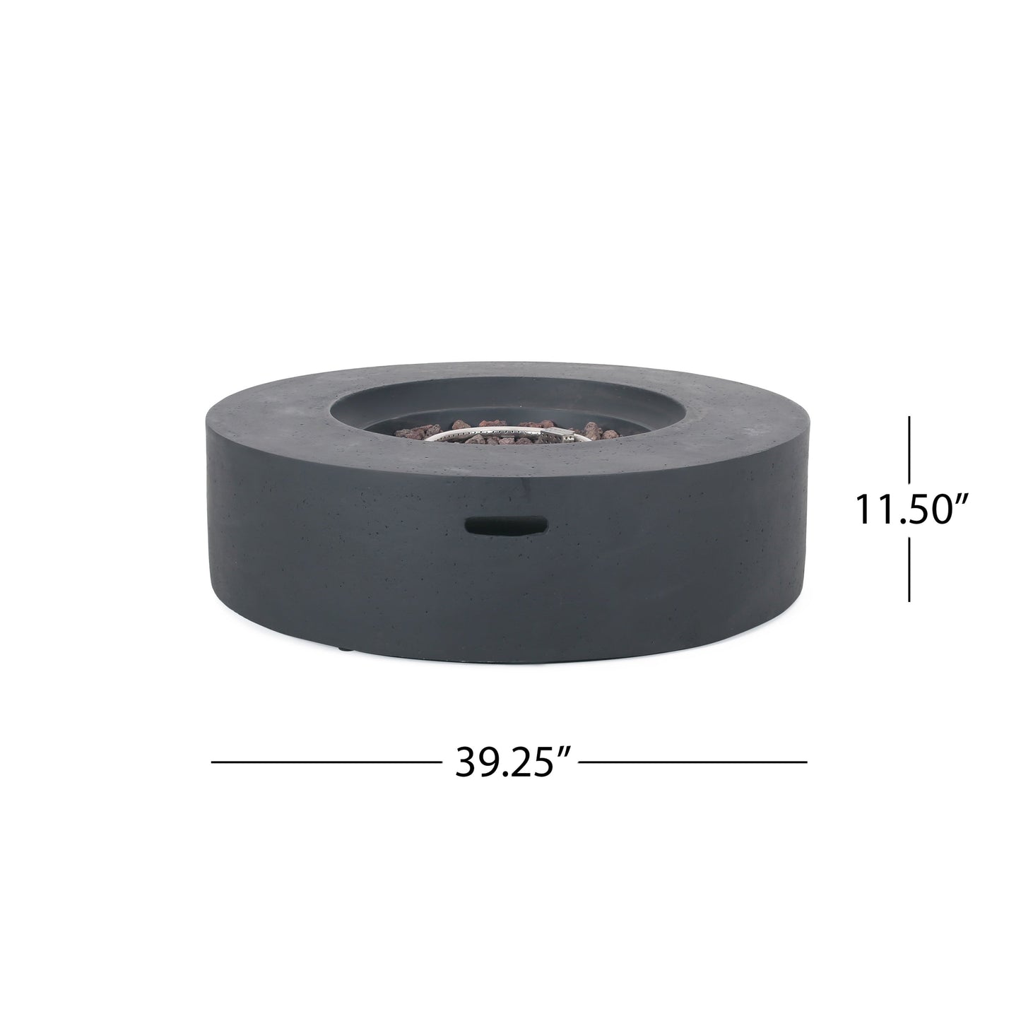Modern Lightweight Concrete Circular Fire Pit 50000 BTU, Dark Gray